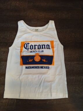 OP White Tank with Orange and Blue Corona Beach Club Graphic